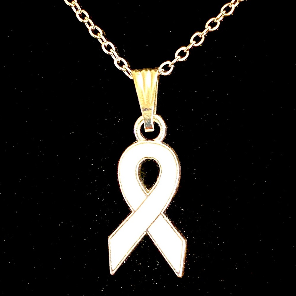 White Ribbon Awareness Necklace Bone Disease Lung Cancer